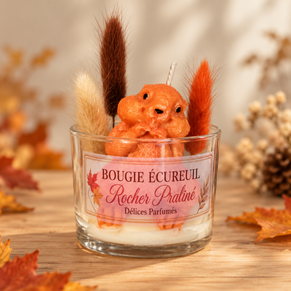 Bougie écureuil rocher praliné